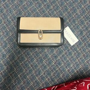 NWT Jules Kae cream and Black Crossbody Bag with Gold Hardware